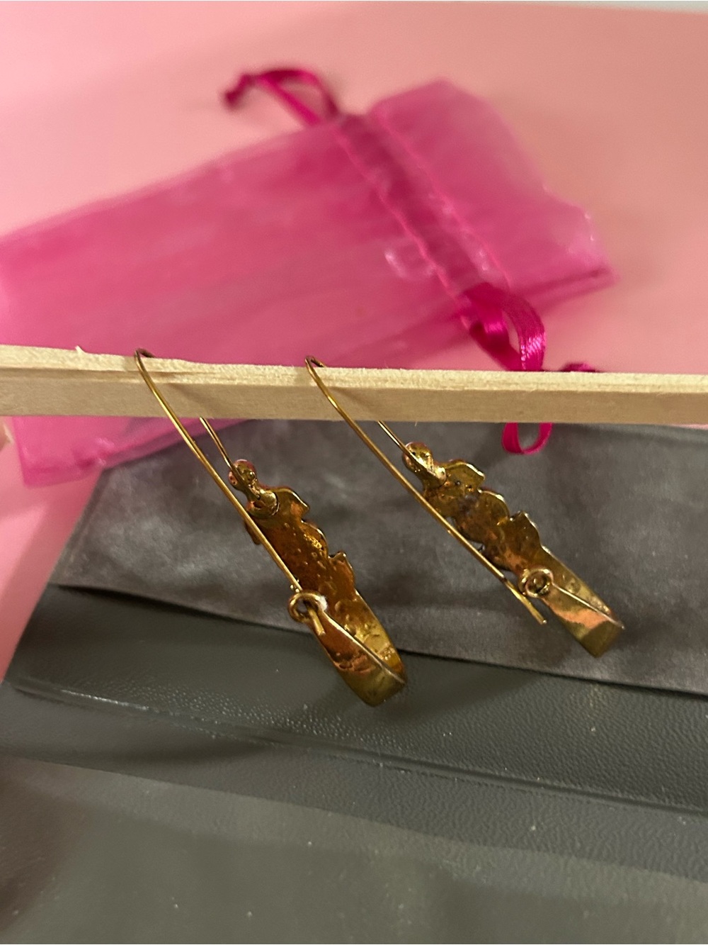Gold-Tone Earrings with Mint Green Stones and Pearls - Picture 4 of 5